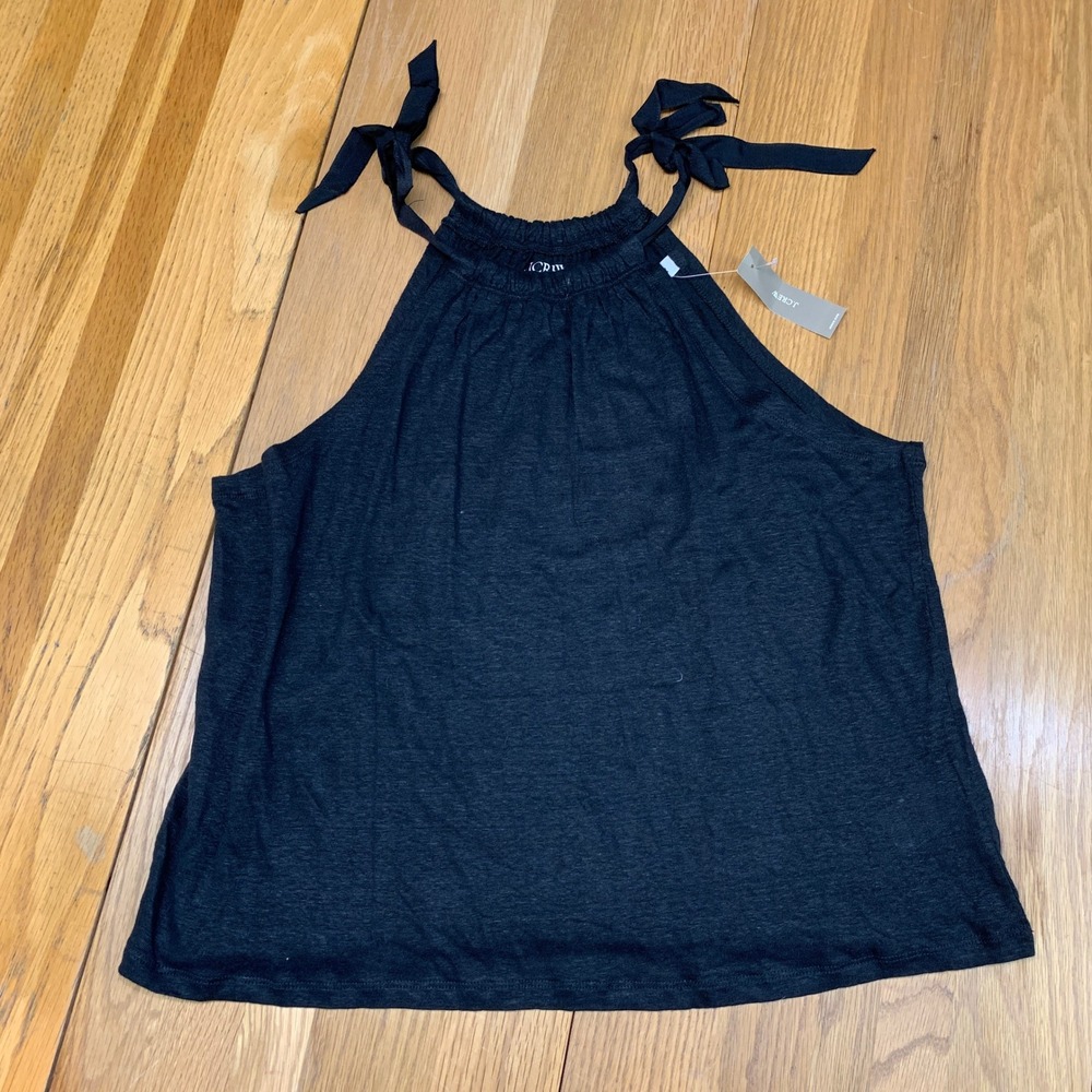 J.Crew Linen Tee Halter Top Black Shoulder Tie BQ891 Womens Size Medium NEW‎